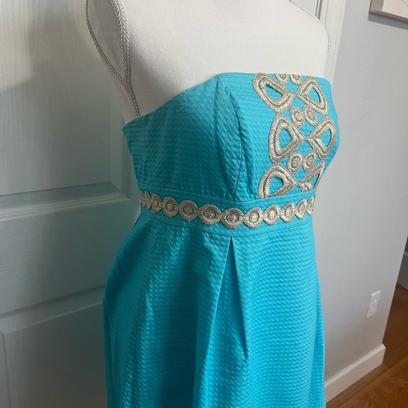 Lily Pulitzer Betsey Dress Wave Jacquard Strapless Shorely Blue Size 6 - Picture 9 of 13